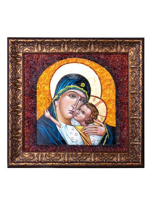 Рукописная Икона Божией Матери «Елеуса», украшенная янтарём, 006907229