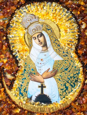 Остробрамская икона Божией Матери, украшенная натуральным янтарём, 006907010