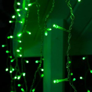 Гирлянда «Бахрома» 4 x 0.6 м, IP44, прозрачная нить, 180 LED, свечение зелёное, 8 режимов, 220 В