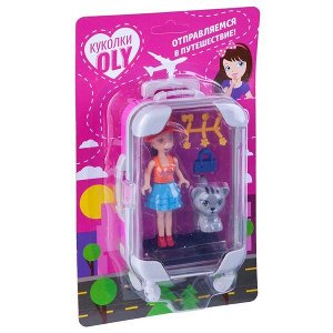 Набор игровой Bondibon куколка «OLY» с домашним питомцем и аксессуары, малиновый чемодан, BLISTER