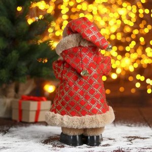 Дед Мороз "В красной шубке в клетку с подарками" двигается, 18х30 см