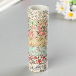 Клейкие WASHI-ленты для декора &quot;ЦВЕТОЧНЫЙ МИКС&quot;, 15 мм х 3 м (набор 7 шт) рисовая бумага