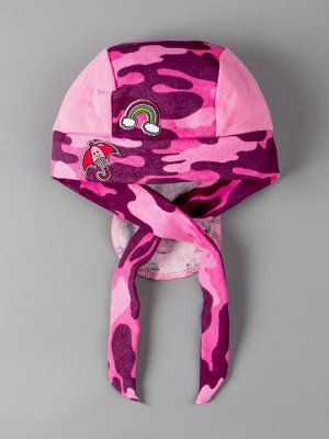 Бандана трикотажная, нашивка сбоку радуга и зонтик, розовая 44см - 47см (9-18 мес)