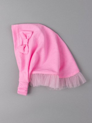 Косынка трикотажная для девочки с рюшами и бантиком на резинке, розовый 41см - 44см (6-9 мес)