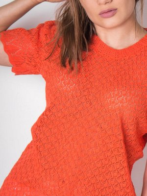 Кофта вязаная женская однотонная с короткими рукавами, оранжевый