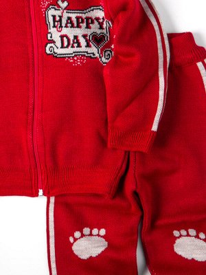 Кофта вязаная для девочки с капюшоном на молнии + штаны, happy day, красный