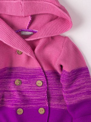 Кардиган вязаный для девочки с капюшоном на пуговицах, фиолетовый