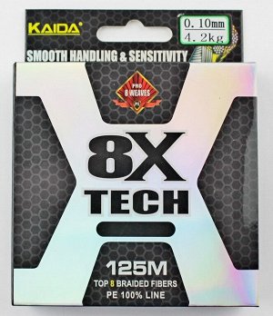 Плетёный шнур Kaida 8X Tech #0.4 (0.10мм, 125м, 4,2кг, grey)