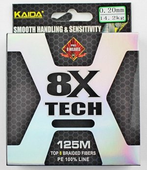 Плетёный шнур Kaida 8X Tech #1.5 (0.20мм, 125м, 14.2кг, grey)