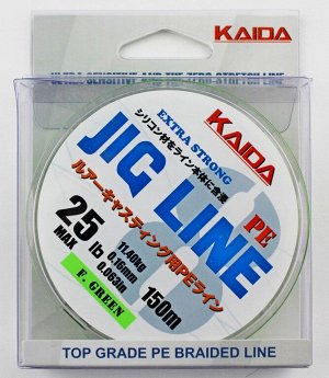 Плетёный шнур Kaida Jig Line EX 8X #1.0 (0.16мм, 150м, 11,4кг, 25Lb, fluo green)