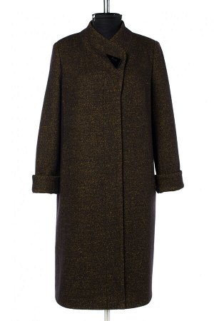 01-09801 Пальто женское демисезонное вареная шерсть Горчично-черный