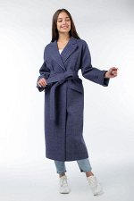 01-09852 Пальто женское демисезонное (пояс) валяная шерсть Сине-серый