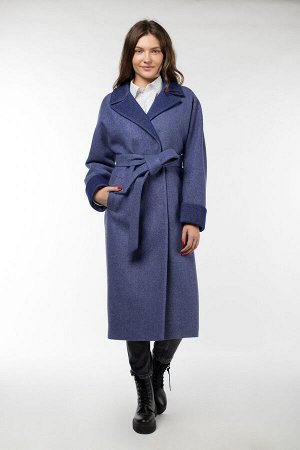 01-09949 Пальто женское демисезонное Микроворса/Рубчик синий