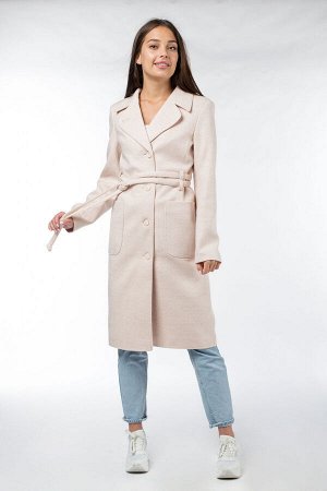 01-09880 Пальто женское демисезонное (пояс) валяная шерсть светло-бежевый