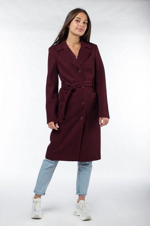 01-09881 Пальто женское демисезонное (пояс) валяная шерсть бордо-меланж