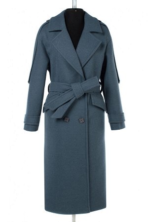01-09937 Пальто женское демисезонное валяная шерсть серо-голубой