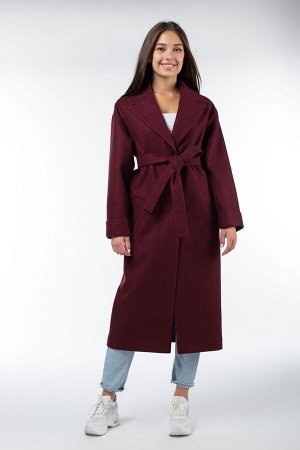 01-09877 Пальто женское демисезонное (пояс) валяная шерсть бордо-меланж
