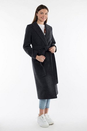 01-09623 Пальто женское демисезонное (пояс) Микроворса серый меланж