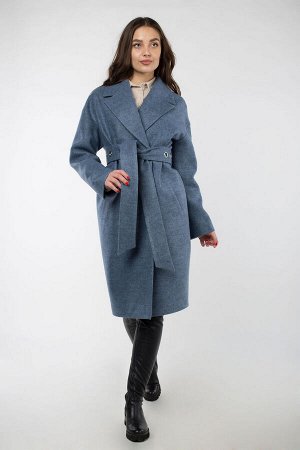 01-09517 Пальто женское демисезонное (пояс) валяная шерсть серо-голубой