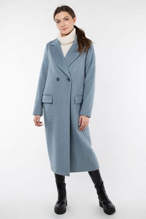 01-09494 Пальто женское демисезонное Микроворса серо-голубой