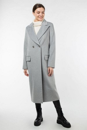 01-09493 Пальто женское демисезонное Микроворса серый