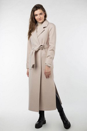 01-09450 Пальто женское демисезонное "Classic Reserve" (пояс) валяная шерсть светло-бежевый
