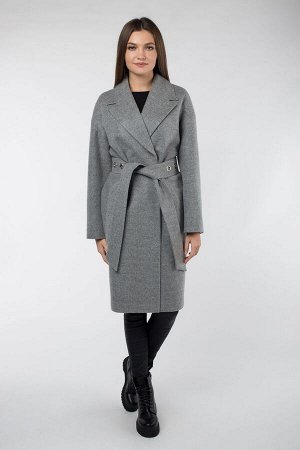 01-09128 Пальто женское демисезонное (пояс) валяная шерсть серый