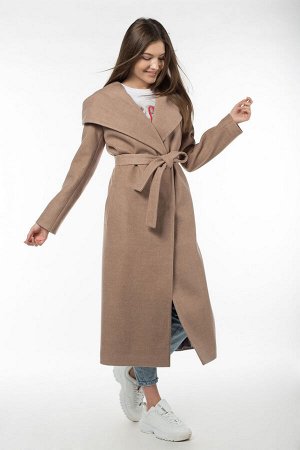 01-09653 Пальто женское демисезонное (пояс) валяная шерсть Песок