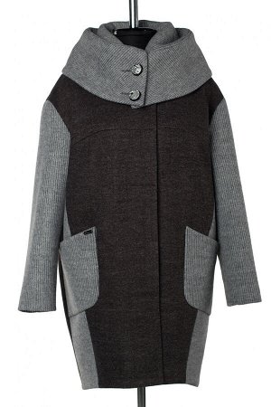 01-10048 Пальто женское демисезонное валяная шерсть/трикотаж серо-черный