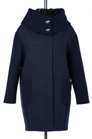 01-10047 Пальто женское демисезонное валяная шерсть/трикотаж сине-черный