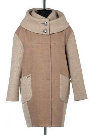 01-10046 Пальто женское демисезонное валяная шерсть/трикотаж темно-бежевый