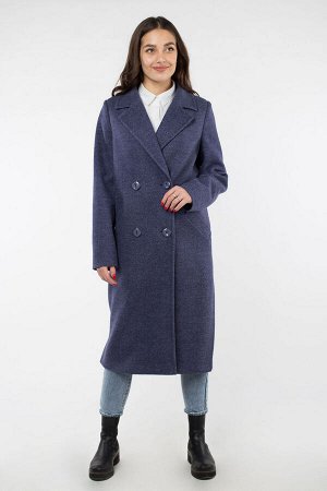 01-09509 Пальто женское демисезонное валяная шерсть Сине-серый