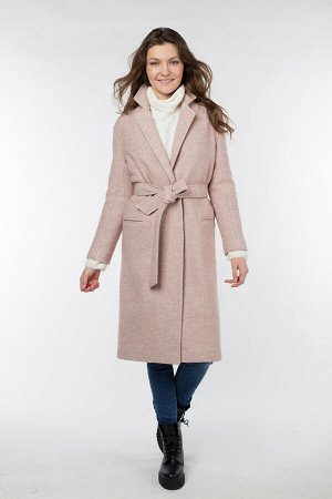 01-09571 Пальто женское демисезонное (пояс) вареная шерсть светло-бежевый