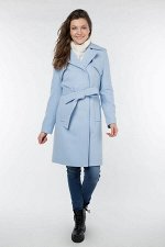 01-09566 Пальто женское демисезонное (пояс) Пальтовая ткань голубой
