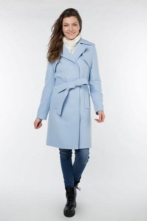 01-09566 Пальто женское демисезонное (пояс) Кашемир голубой