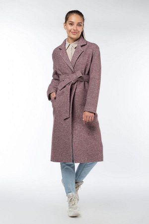 01-09872 Пальто женское демисезонное (пояс) вареная шерсть Бежево-лиловый
