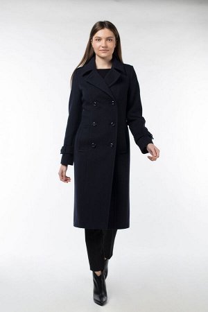 01-09790 Пальто женское демисезонное (пояс) Кашемир темно-синий
