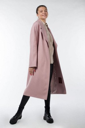 01-09971 Пальто женское демисезонное (пояс) Микроворса/Рубчик светло-розовый