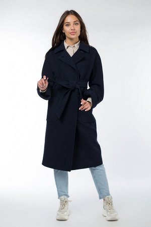 01-09911 Пальто женское демисезонное (пояс) Кашемир темно-синий