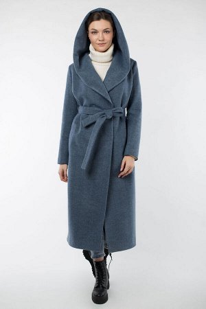 01-09463 Пальто женское демисезонное (пояс) валяная шерсть серо-голубой