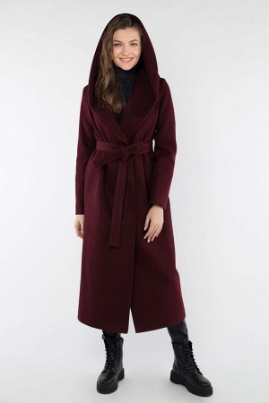 01-09447 Пальто женское демисезонное (пояс) валяная шерсть бордовый