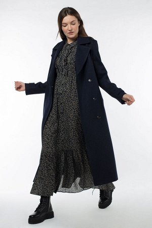 01-09582 Пальто женское демисезонное (пояс) сукно темно-синий