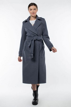 01-09581 Пальто женское демисезонное (пояс) сукно Сине-серый