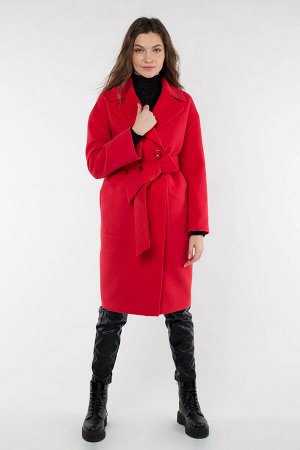 01-09477 Пальто женское демисезонное (пояс) Кашемир красный