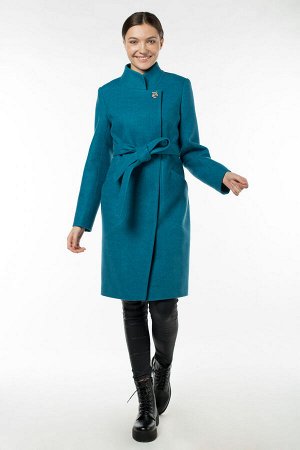 01-09631 Пальто женское демисезонное (пояс) валяная шерсть Морской бриз