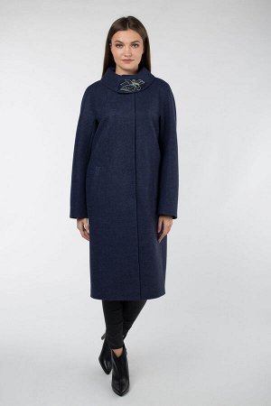 01-09098 Пальто женское демисезонное валяная шерсть сине-черный