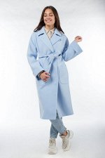 01-09913 Пальто женское демисезонное (пояс) Пальтовая ткань голубой