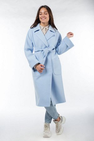 01-09913 Пальто женское демисезонное (пояс) Кашемир голубой