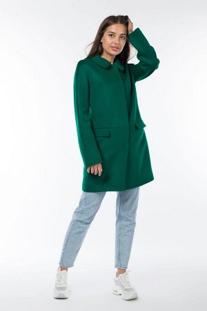 01-09875 Пальто женское демисезонное Микроворса зеленый