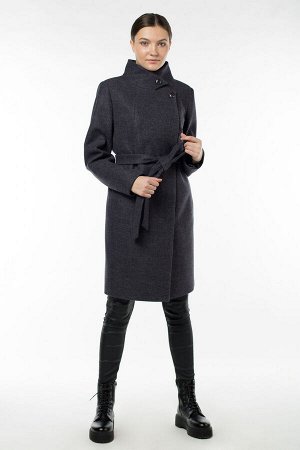 01-09692 Пальто женское демисезонное (пояс) валяная шерсть серо-синий